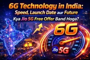 Futuristic concept art of 6G Technology in India showing high-speed internet connectivity map and digital evolution 2030