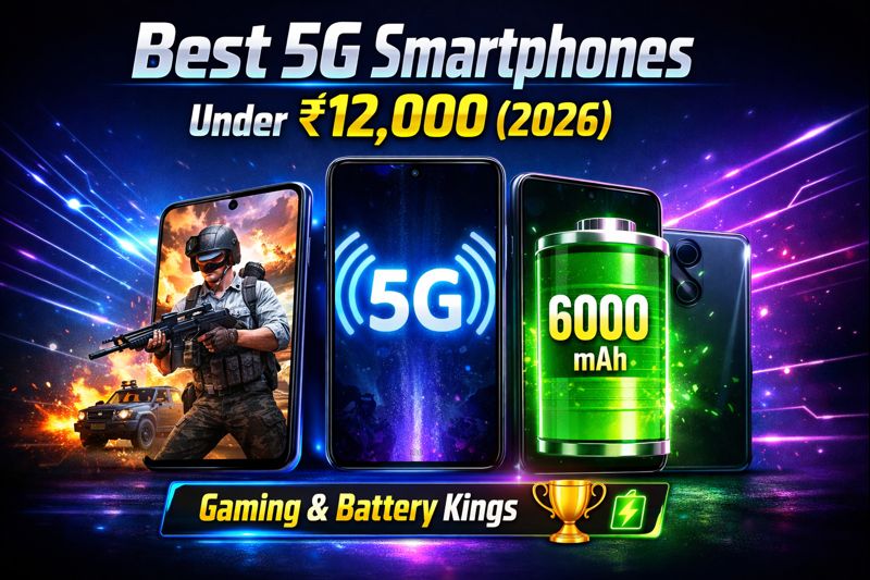 Comparison of POCO, Samsung, and Moto 5G smartphones under 12000 rupees for students.