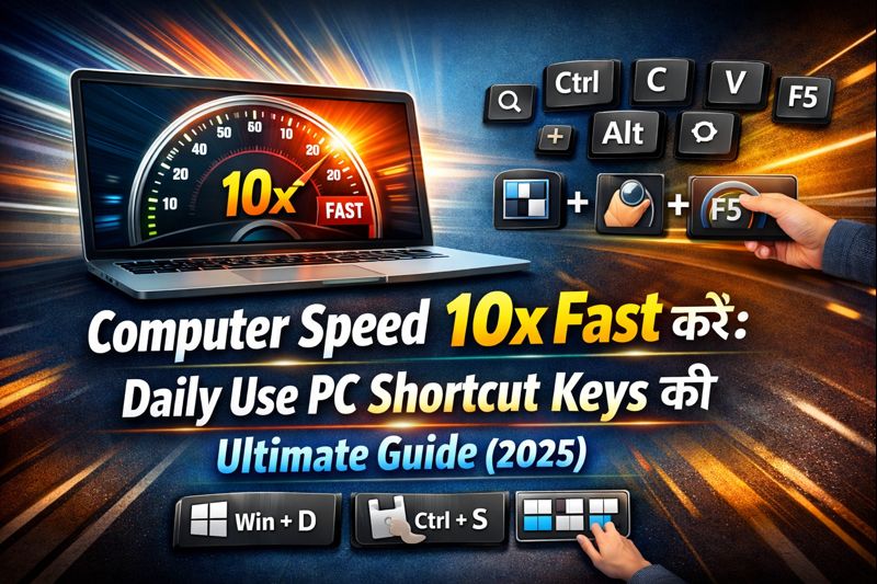 PC shortcut keys jo computer ko 10x fast banate hain, fast typing user aur speed boost concept ke sath 2025 guide image