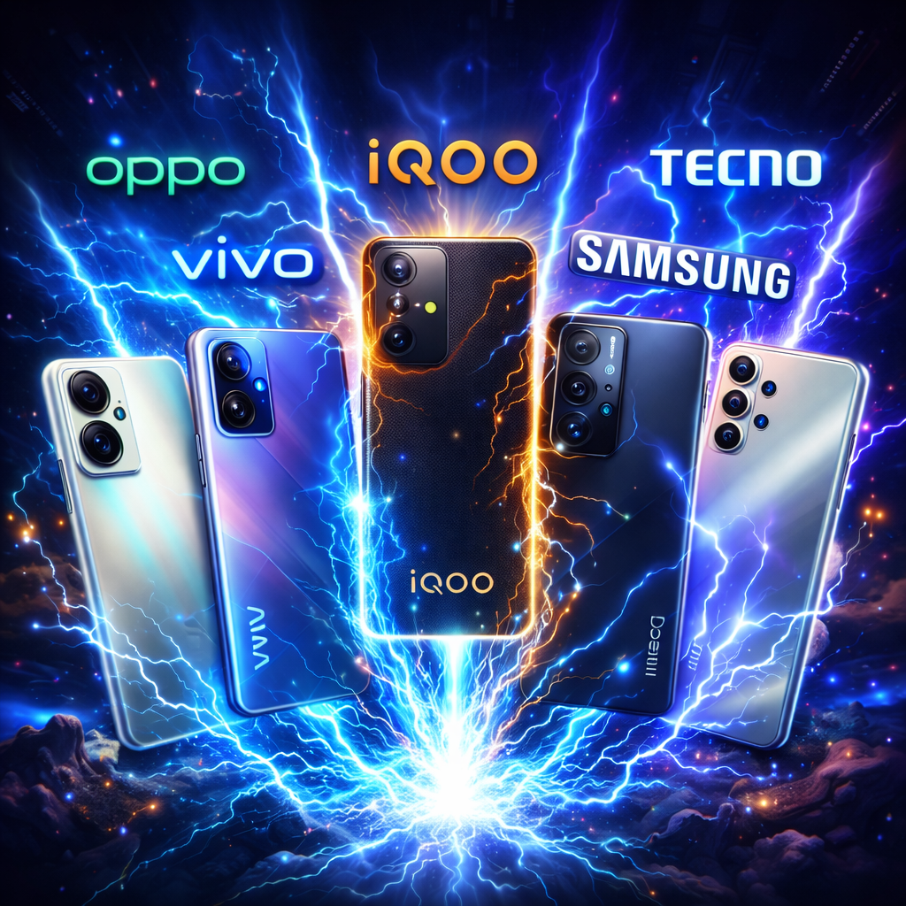 Oppo Vivo iQOO Tecno Samsung smartphones showing power performance comparison